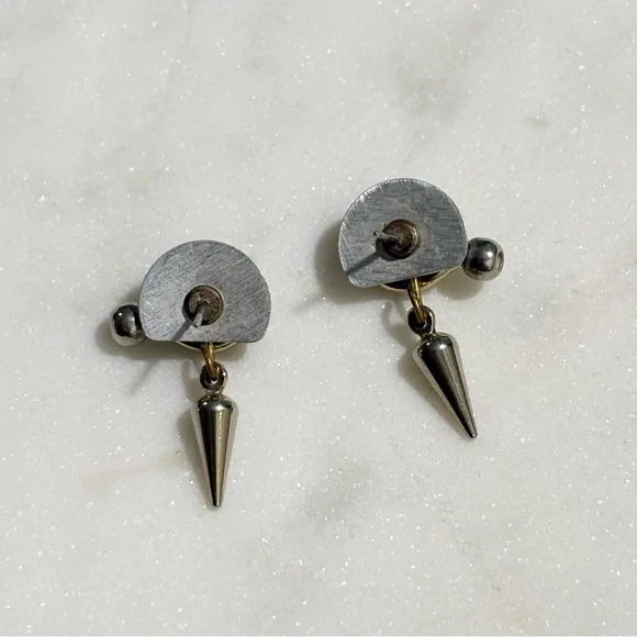 Modernist Artisan OOAK Silver Geometric Dangle Earrings - Picture 12 of 15